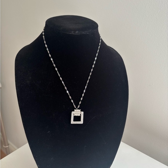Silver Square Pendant Necklace - Women’s Elegant Silver Jewelry - Picture 7 of 7
